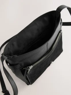 Tassen En Portemonnees|Next Zwart - Leren messenger-tas met vak