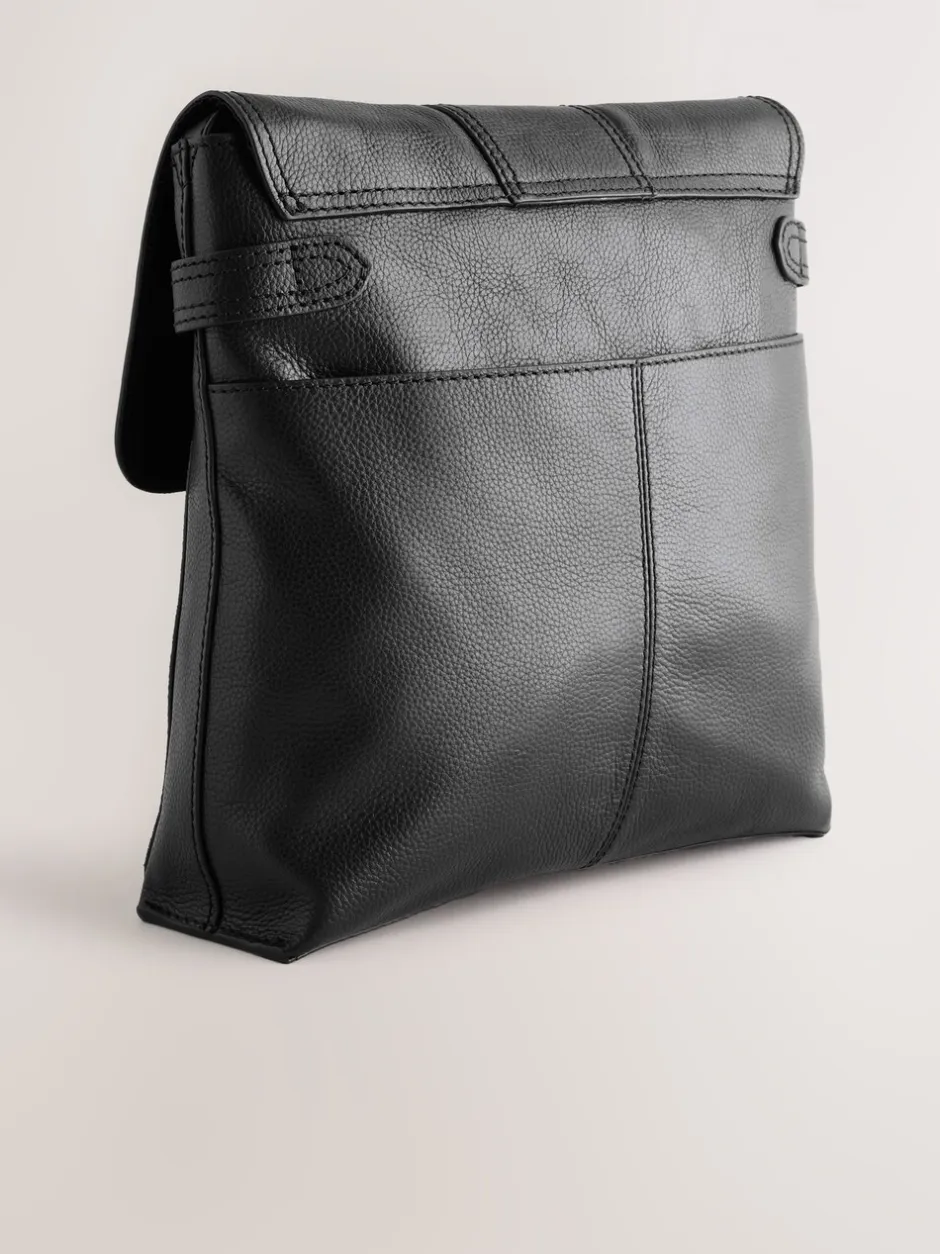 Tassen En Portemonnees|Next Zwart - Leren messenger-tas met vak