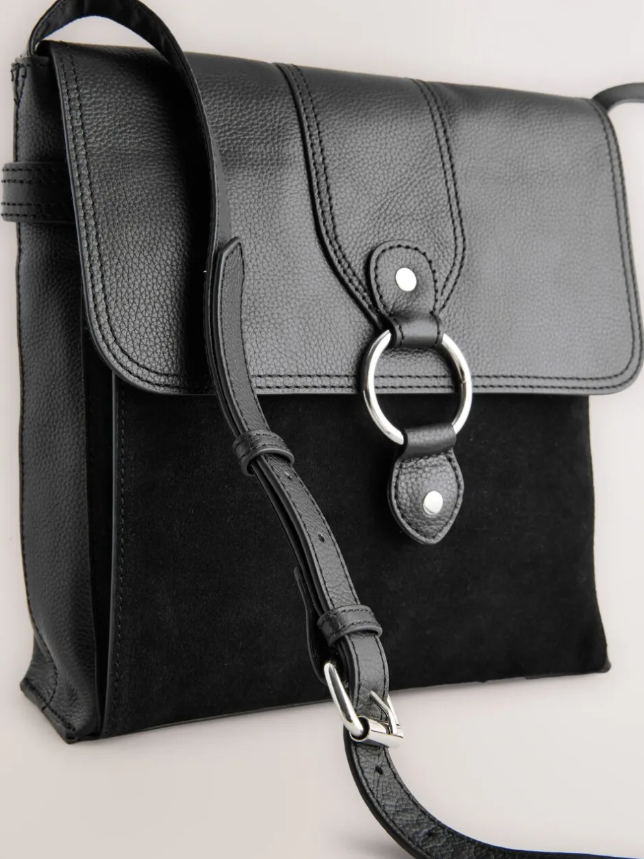 Tassen En Portemonnees|Next Zwart - Leren messenger-tas met vak