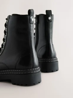 Boots*Next - Leren veterlaarzen met dikke zool Zwart