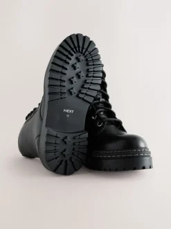 Boots|Next Zwart - Leren veterlaarzen met dikke zool