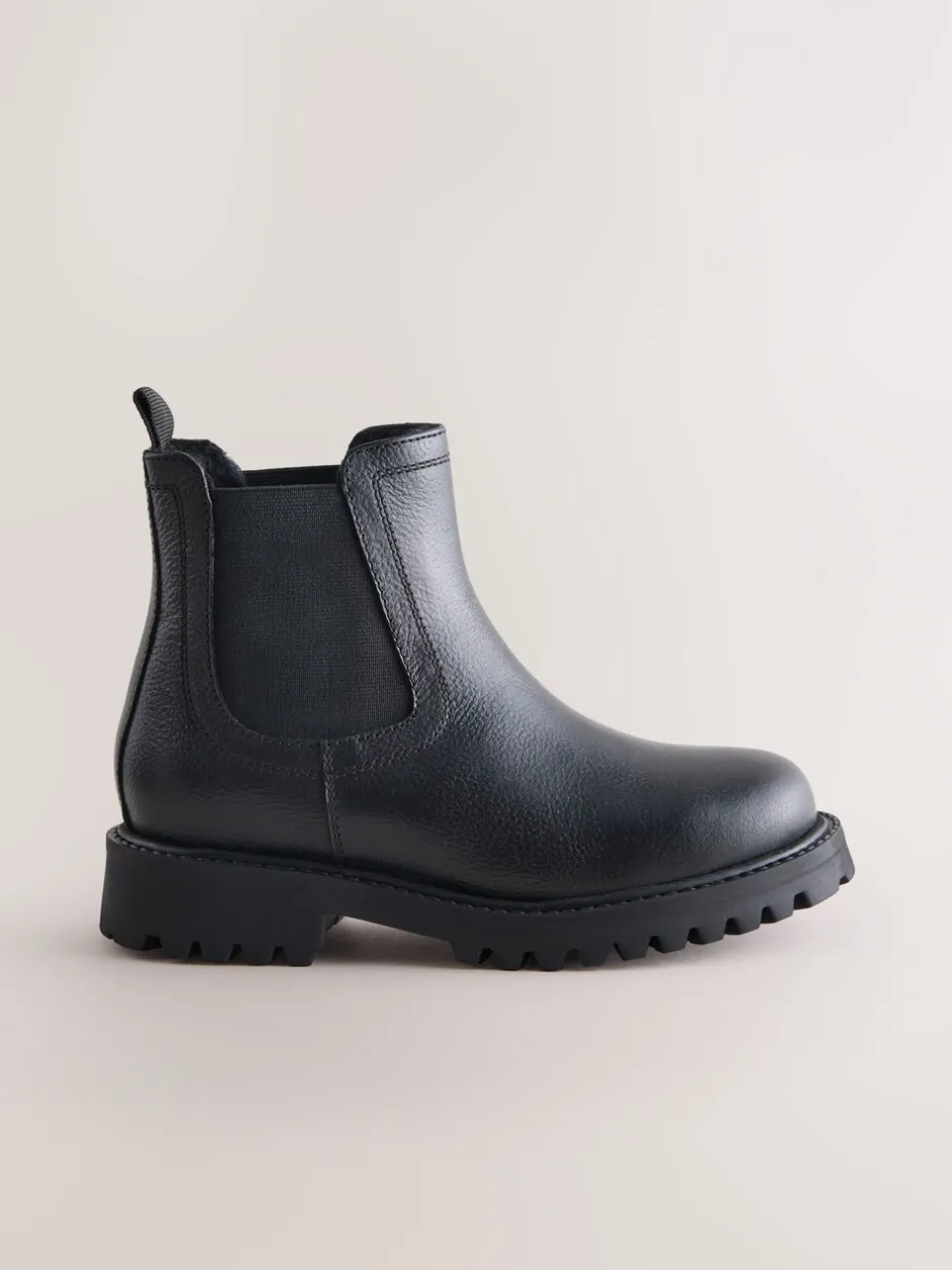 Boots*Next - Leren warmgevoerde Chelsea-laarzen Zwart