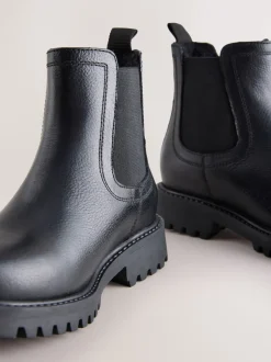 Boots*Next - Leren warmgevoerde Chelsea-laarzen Zwart