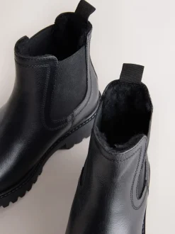 Boots*Next - Leren warmgevoerde Chelsea-laarzen Zwart