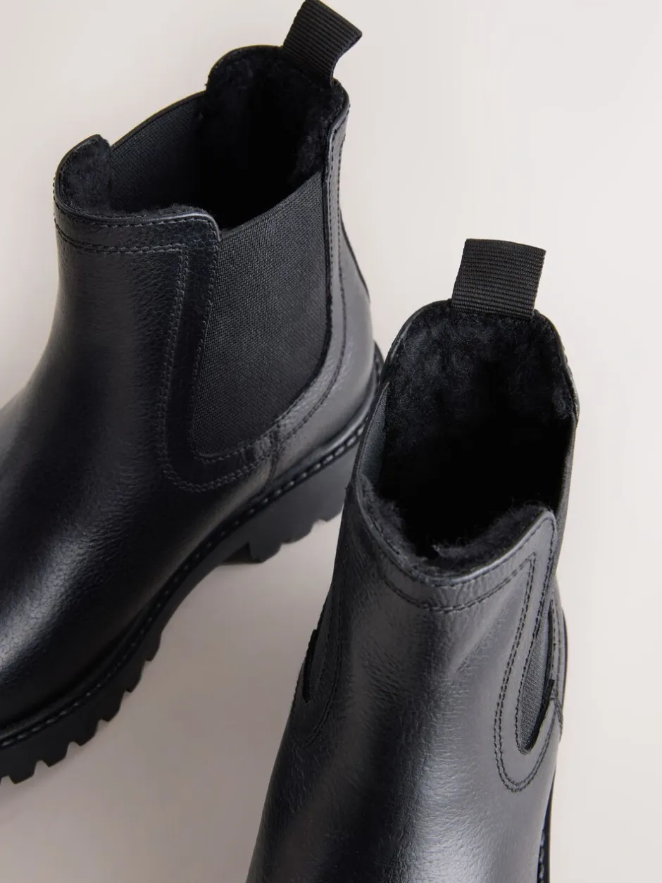 Boots*Next - Leren warmgevoerde Chelsea-laarzen Zwart