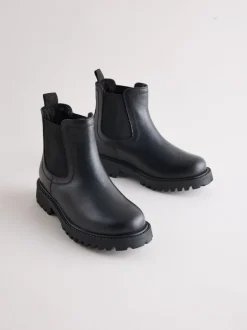 Boots|Schoolkleding|Next - Leren warmgevoerde Chelsea-laarzen Zwart