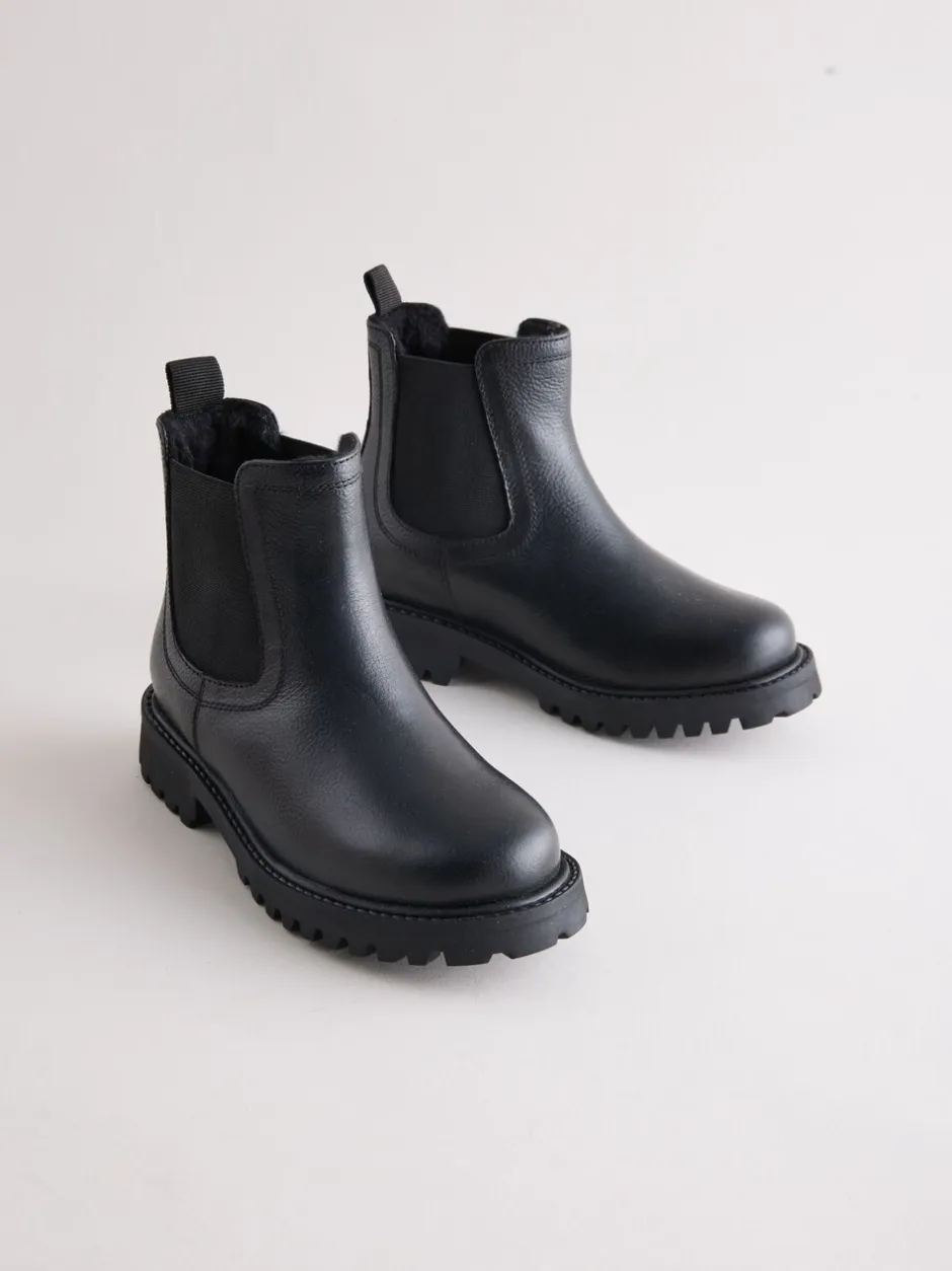 Boots|Schoolkleding|Next - Leren warmgevoerde Chelsea-laarzen Zwart