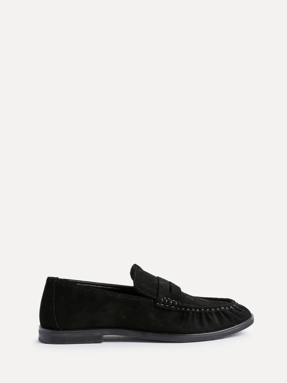 Lage Schoenen|Linzi - Belmont suède leren instappers met ruches Zwart