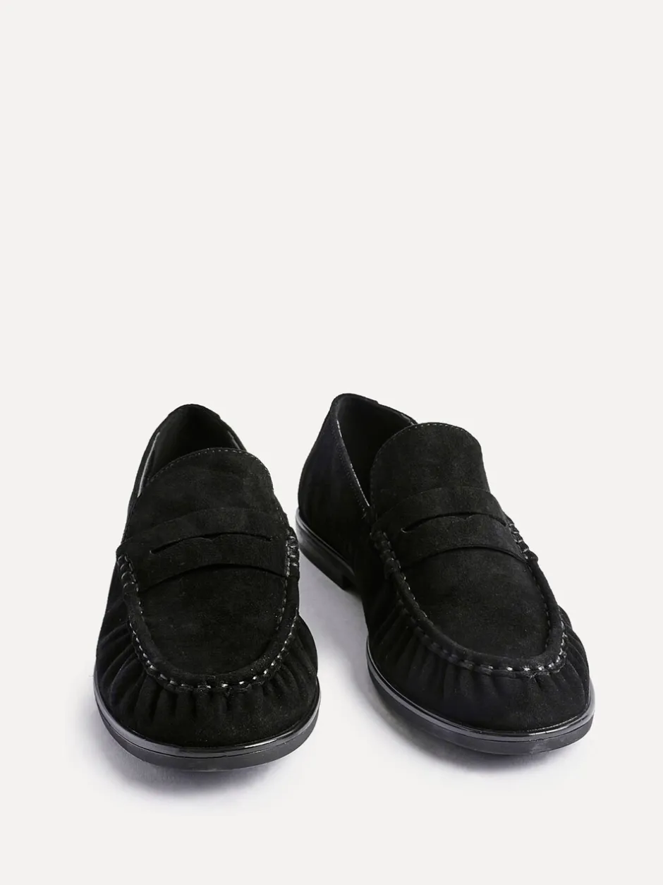 Lage Schoenen|Linzi - Belmont suède leren instappers met ruches Zwart