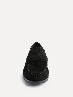 Lage Schoenen|Linzi - Belmont suède leren instappers met ruches Zwart