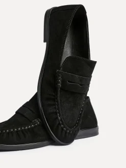 Lage Schoenen|Linzi - Belmont suède leren instappers met ruches Zwart