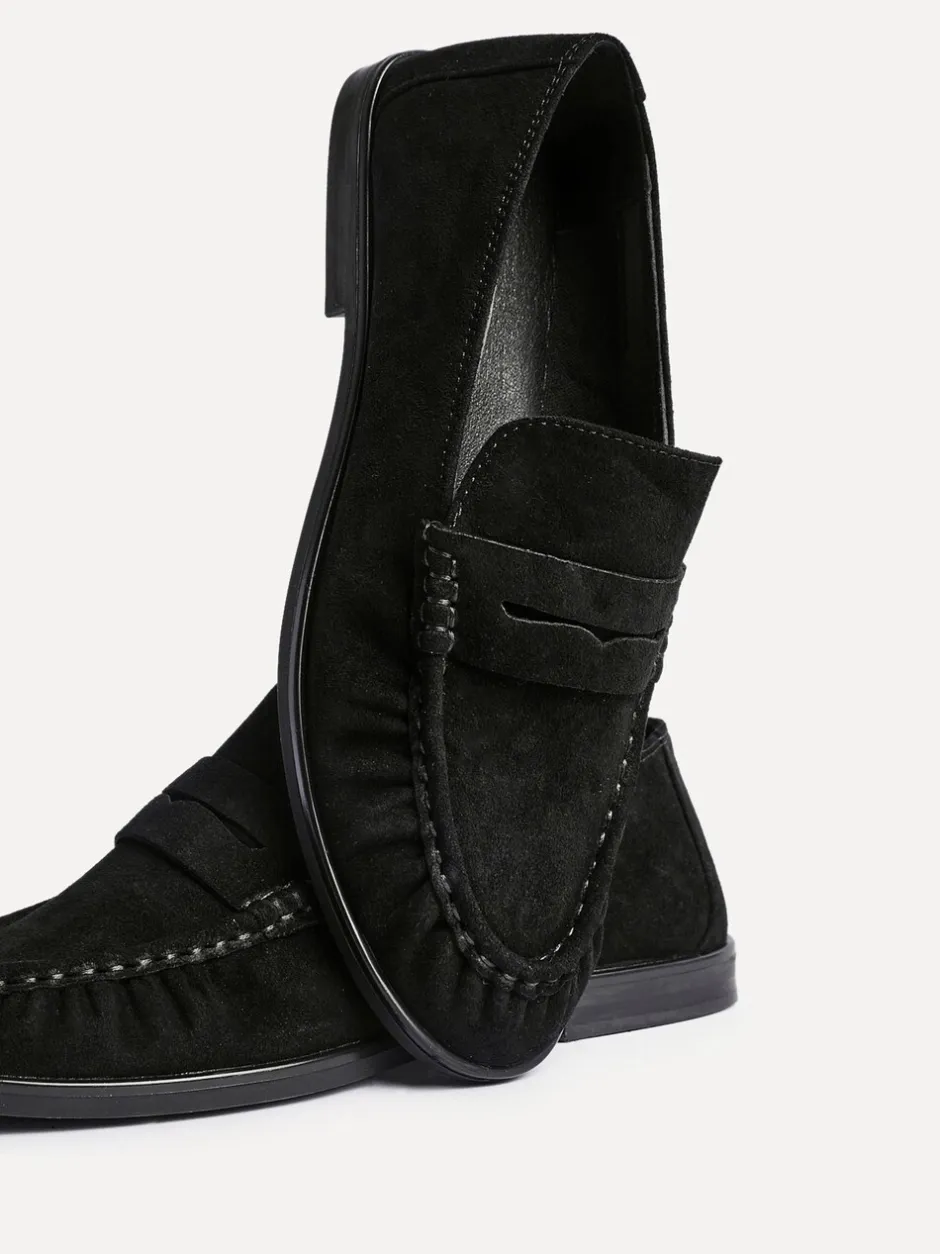 Lage Schoenen|Linzi - Belmont suède leren instappers met ruches Zwart