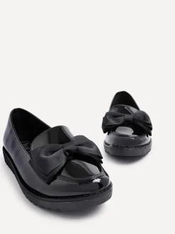 Lage Schoenen*Linzi - Cathy loafers met plateauzool en grote strik Zwart