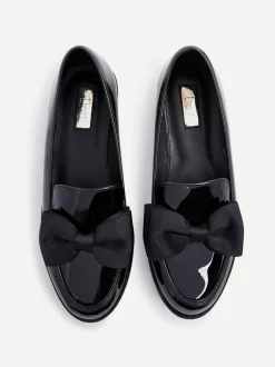 Lage Schoenen*Linzi - Cathy loafers met plateauzool en grote strik Zwart