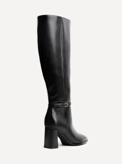 Boots|Linzi - Midtown Block Heel High Leg Boots With Buckle Detail Zwart