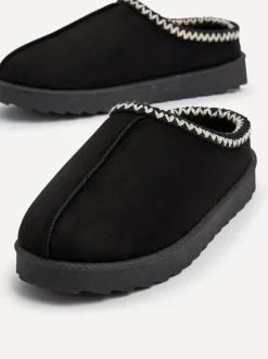Pantoffels|Linzi - Tana Faux Suede Slip-On Slippers Zwart