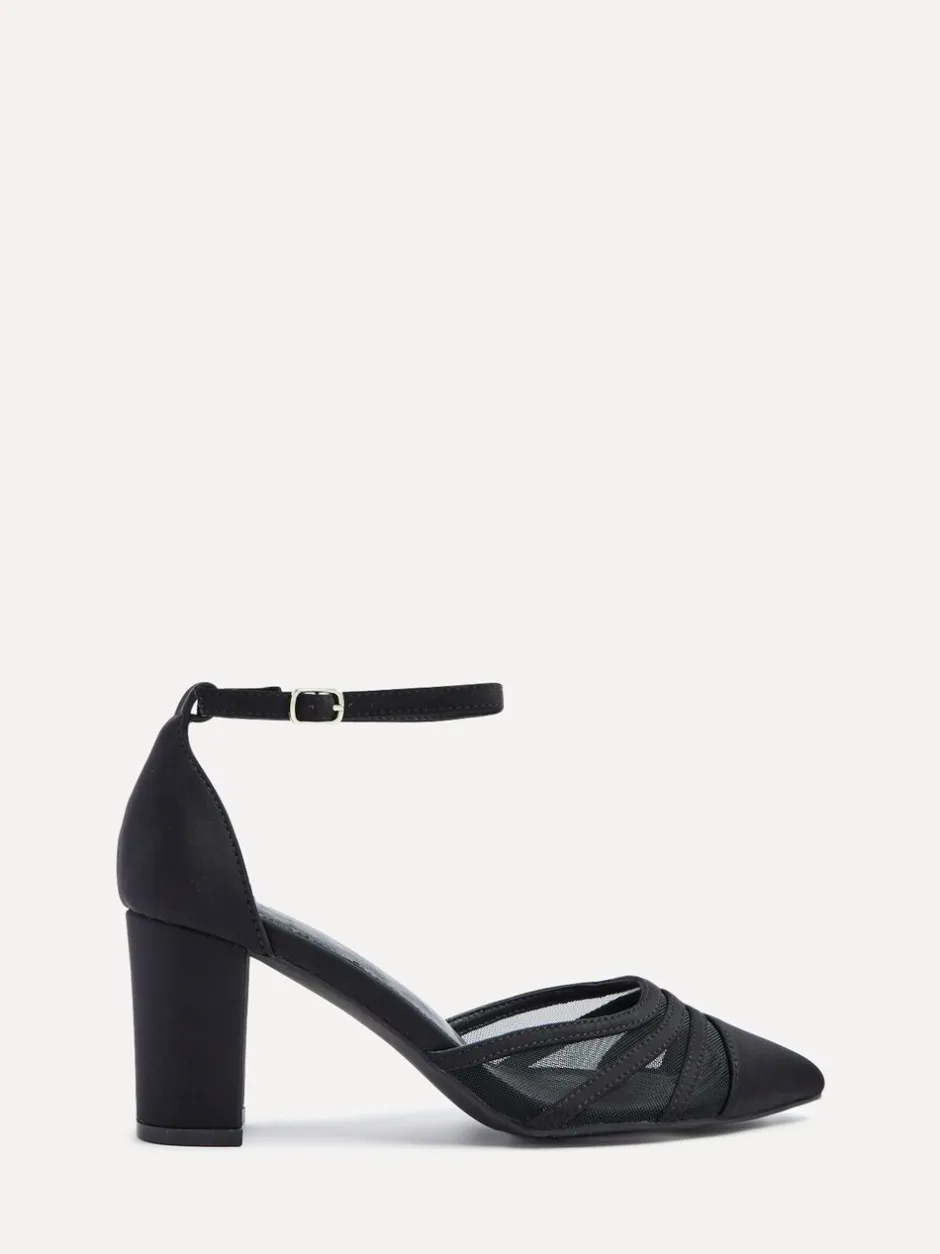 Schoenen Met Hakken|Linzi Zwart - Tasha Block Court Heels Shoes With Mesh Front Detail