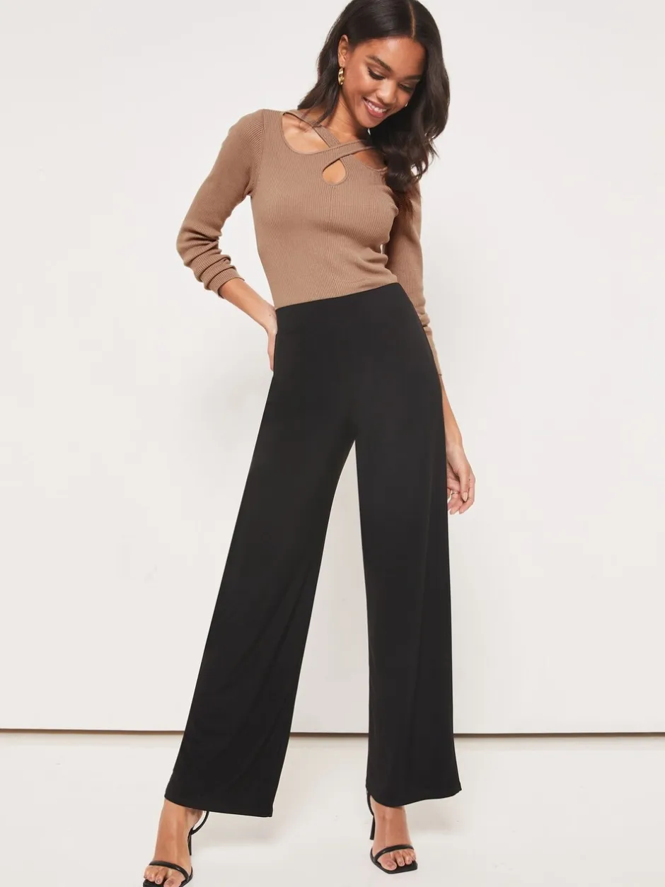 Kostuums En Werkkleding|Broeken|Lipsy Zwart - - Broek met wijde pijpen en hoge taille
