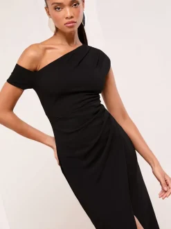 Gelegenheidskleding*Lipsy - - Midi-jurk met blote schouders en gerimpelde taille Zwart