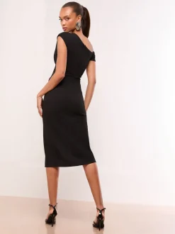 Gelegenheidskleding*Lipsy - - Midi-jurk met blote schouders en gerimpelde taille Zwart