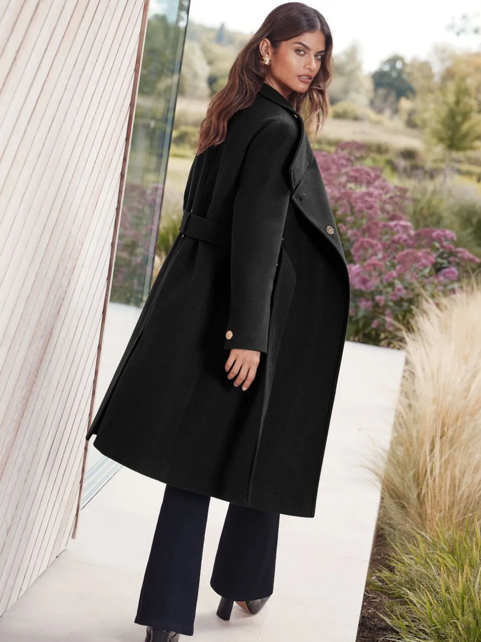 Jassen En Jacks*Lipsy - asymmetrische jas met trechterhals en riem Zwart