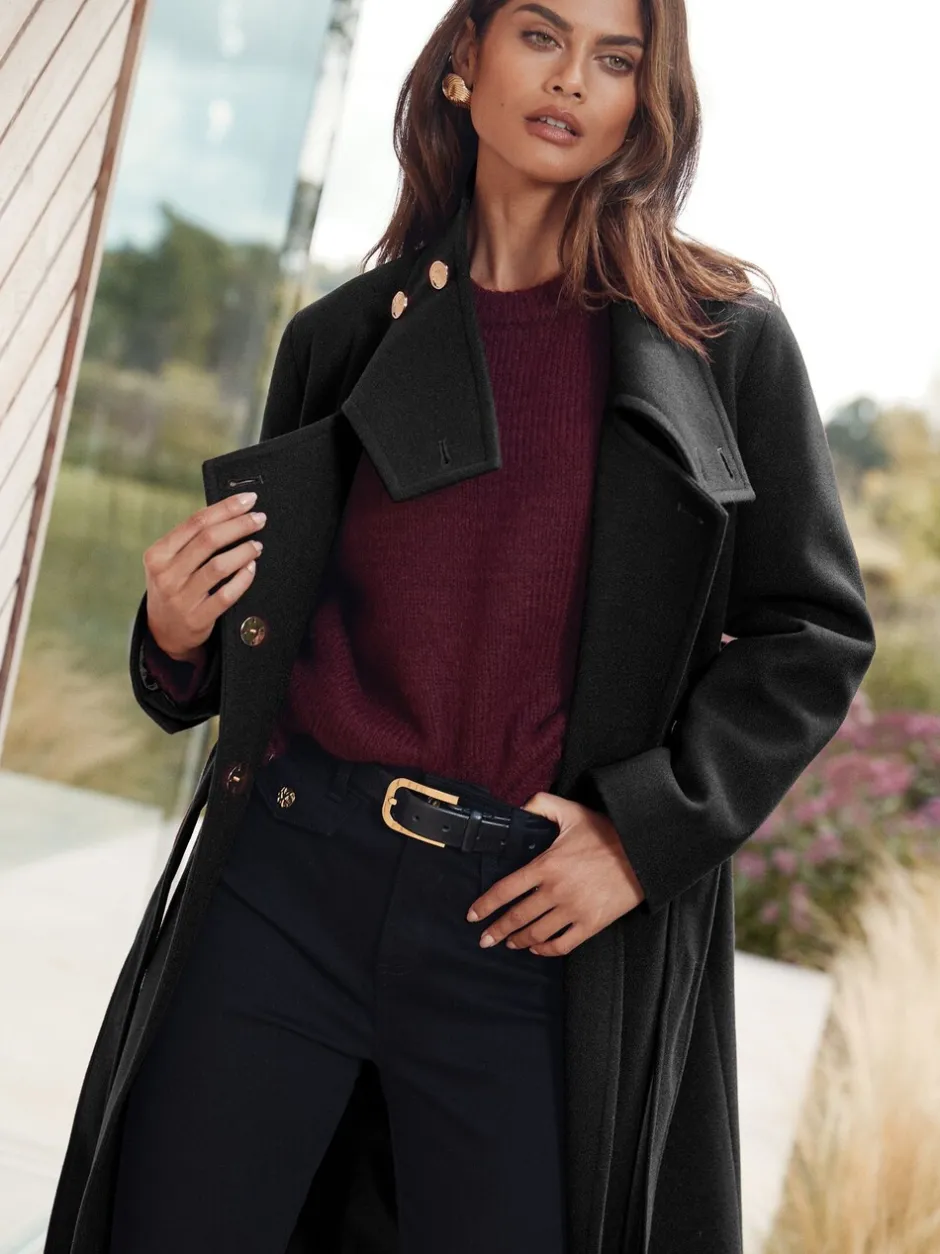 Jassen En Jacks*Lipsy - asymmetrische jas met trechterhals en riem Zwart