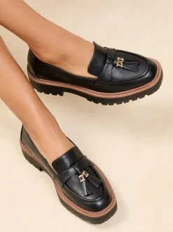 Lage Schoenen|Lipsy - Chunky Snaffle Trim Detail Faux Leather Loafers Zwart