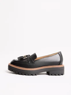 Lage Schoenen|Lipsy - Chunky Snaffle Trim Detail Faux Leather Loafers Zwart