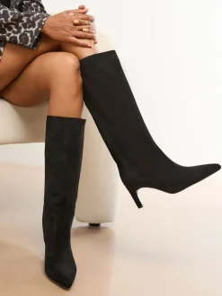 Boots|Gelegenheidskleding|Lipsy - Faux Leather Knee High Low Kitten Heel Boots Zwart