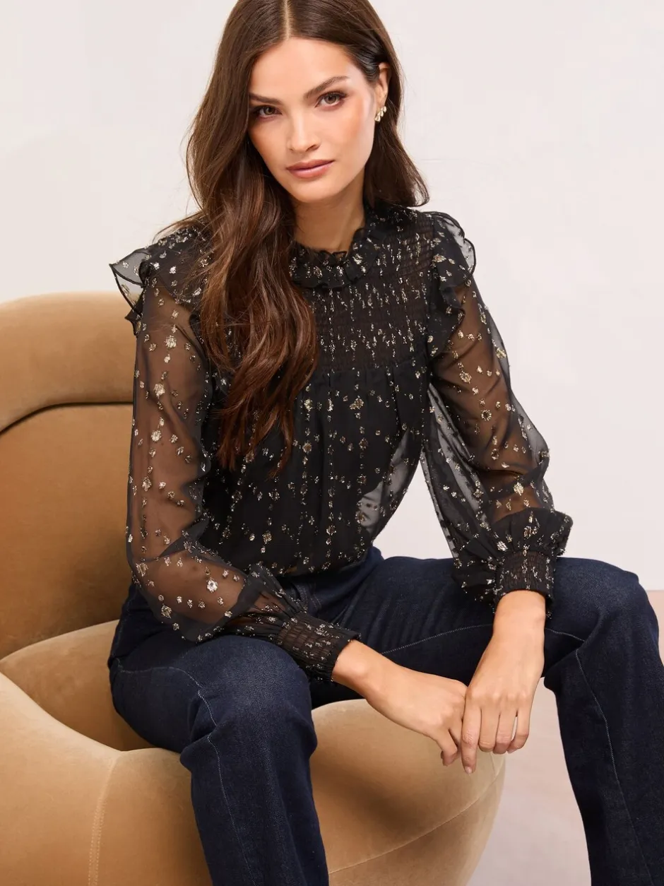 Gelegenheidskleding|Lipsy - Gold Sparkle Smock Top Zwart