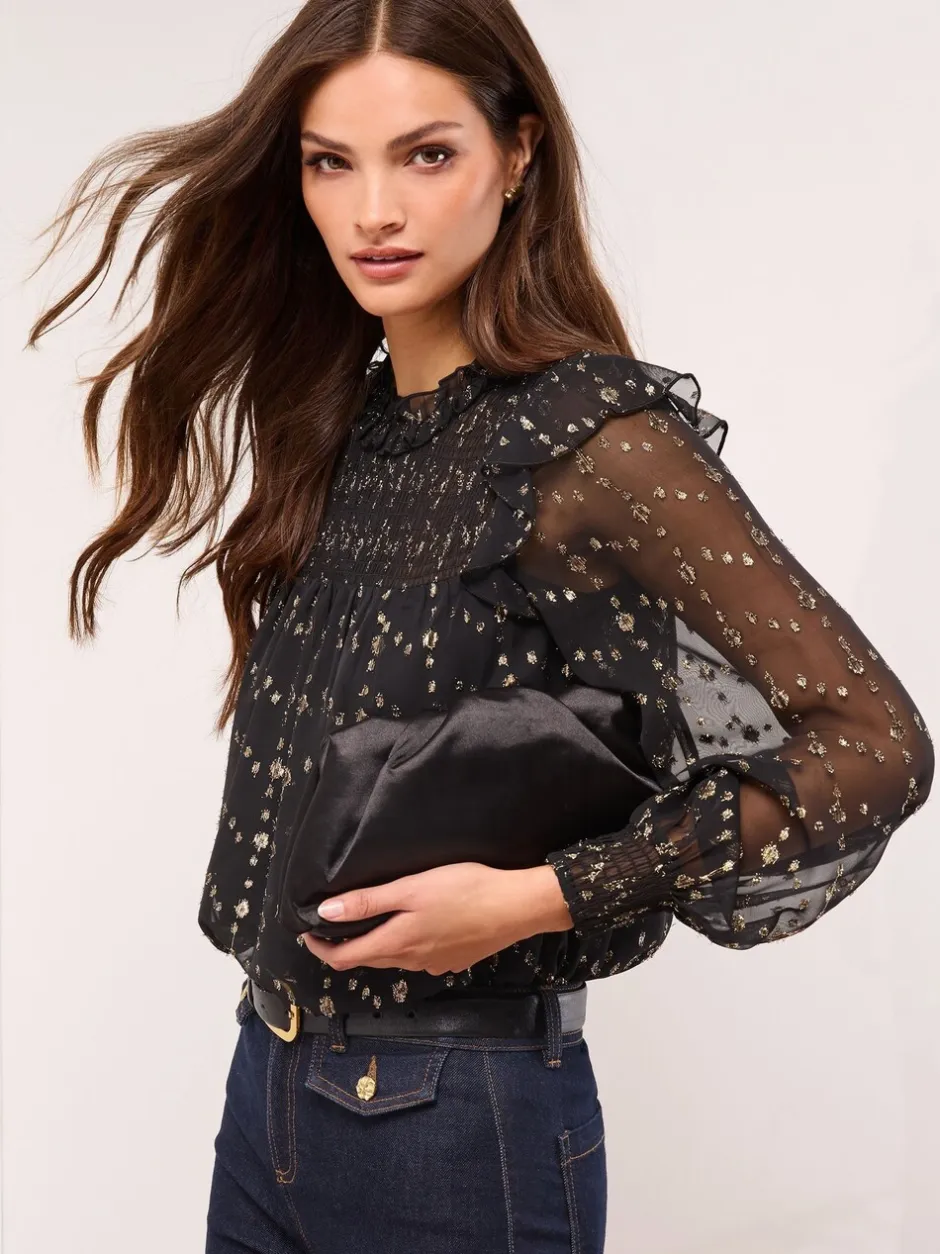 Gelegenheidskleding|Lipsy - Gold Sparkle Smock Top Zwart
