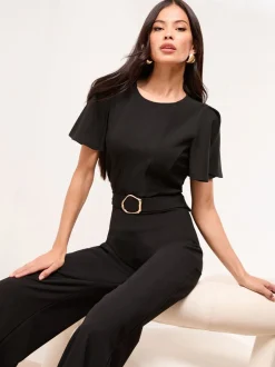 Jumpsuits En Playsuits|Gelegenheidskleding*Lipsy - Hardware Belted Short Sleeve Jumpsuit Zwart