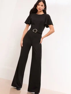 Jumpsuits En Playsuits|Lipsy - Hardware Belted Short Sleeve Jumpsuit Zwart