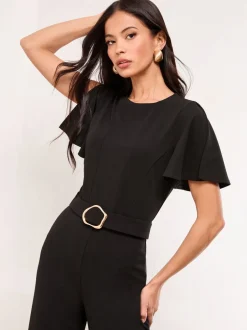 Jumpsuits En Playsuits|Lipsy - Hardware Belted Short Sleeve Jumpsuit Zwart