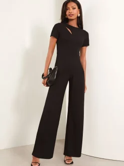 Jumpsuits En Playsuits|Lipsy - jumpsuit met korte mouwen en gesplitst detail Zwart