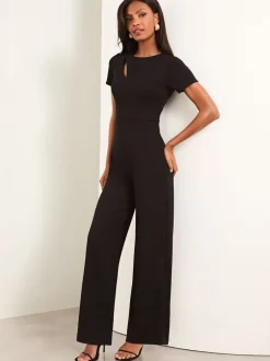 Jumpsuits En Playsuits|Lipsy - jumpsuit met korte mouwen en gesplitst detail Zwart
