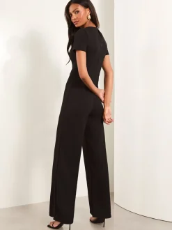 Jumpsuits En Playsuits|Lipsy - jumpsuit met korte mouwen en gesplitst detail Zwart