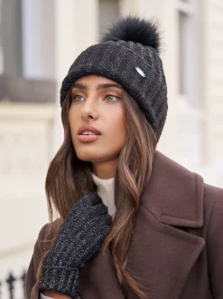 Mutsen, Handschoenen En Sjaals*Lipsy Zwart - Shimmer Ribbed Pom Hat