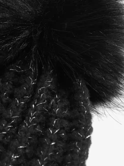 Mutsen, Handschoenen En Sjaals*Lipsy Zwart - Shimmer Ribbed Pom Hat