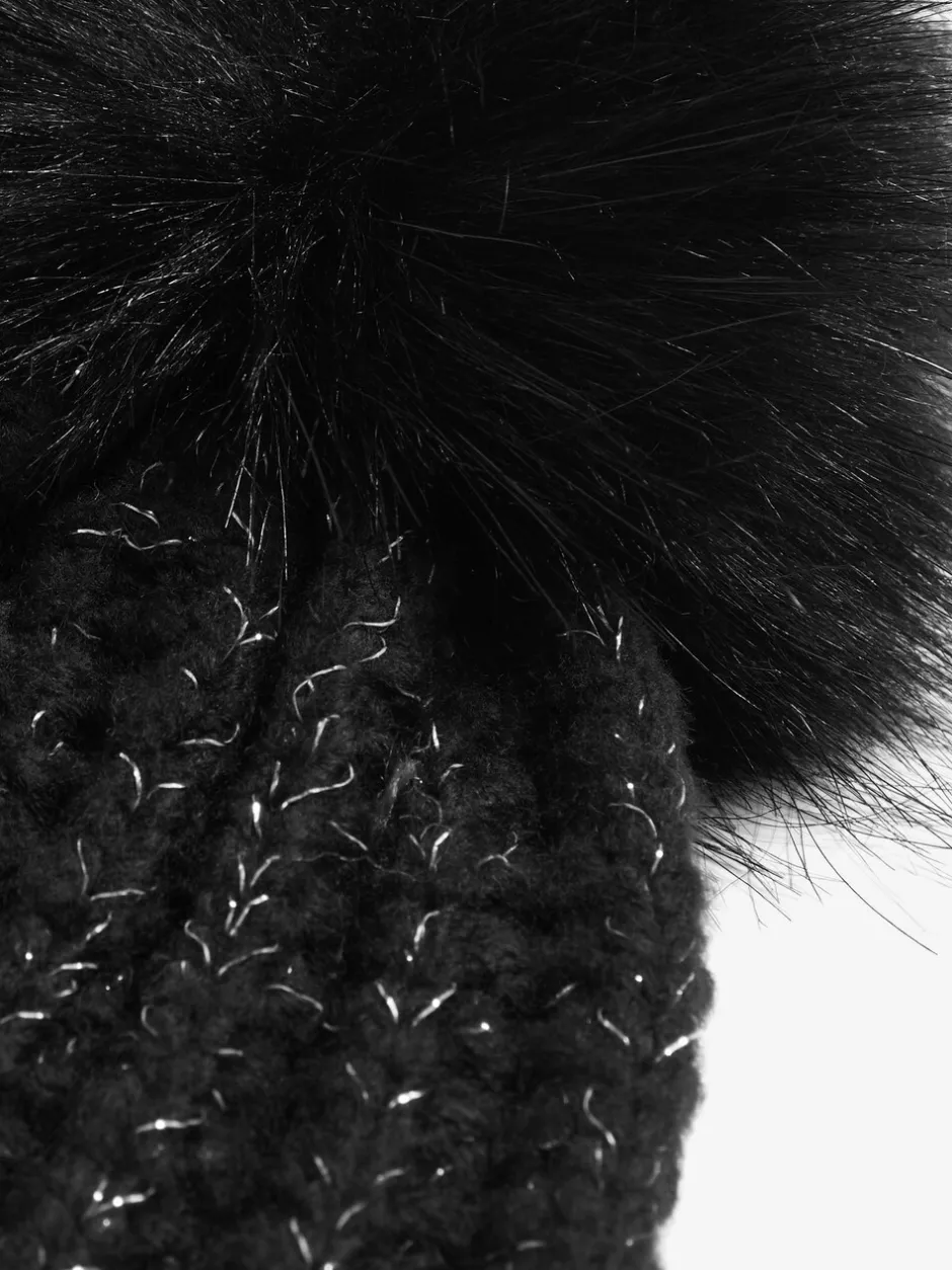 Mutsen, Handschoenen En Sjaals*Lipsy Zwart - Shimmer Ribbed Pom Hat