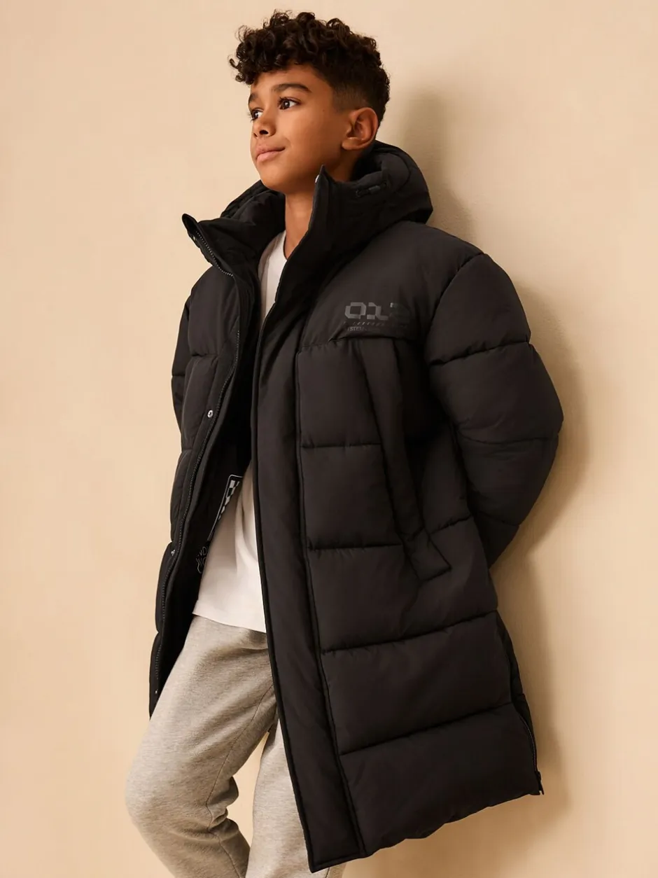 Jassen En Jacks|Schoolkleding*Next Zwart - Longline Shower Resistant Padded Coat (3-17yrs)