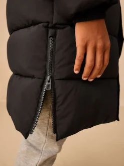 Jassen En Jacks|Schoolkleding*Next Zwart - Longline Shower Resistant Padded Coat (3-17yrs)