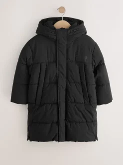 Jassen En Jacks|Schoolkleding*Next Zwart - Longline Shower Resistant Padded Coat (3-17yrs)