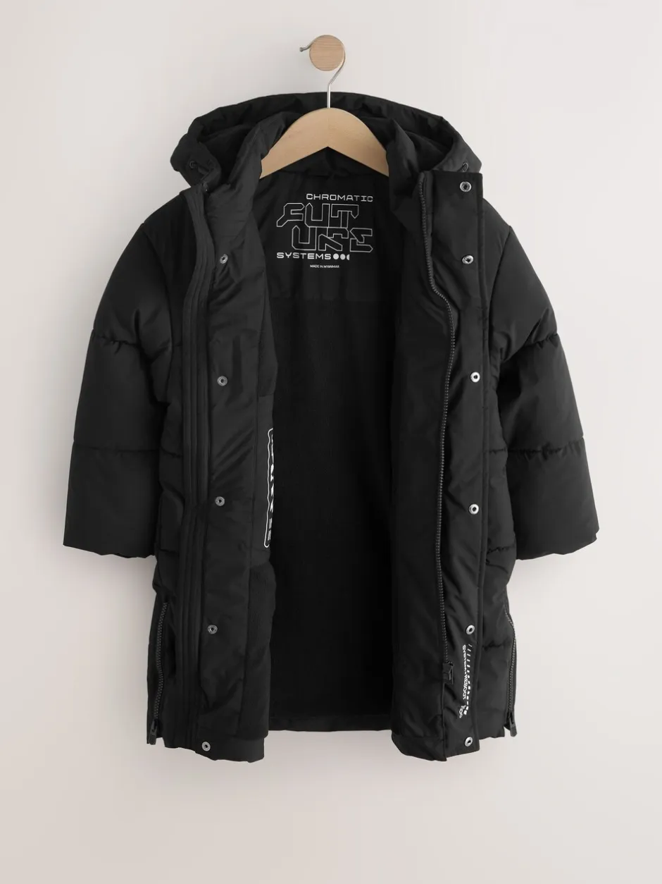 Jassen En Jacks|Schoolkleding*Next Zwart - Longline Shower Resistant Padded Coat (3-17yrs)
