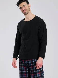 Pyjama's*Loungeable - Fleece Check Trousers Pyjama Set Zwart