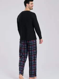 Pyjama's*Loungeable - Fleece Check Trousers Pyjama Set Zwart