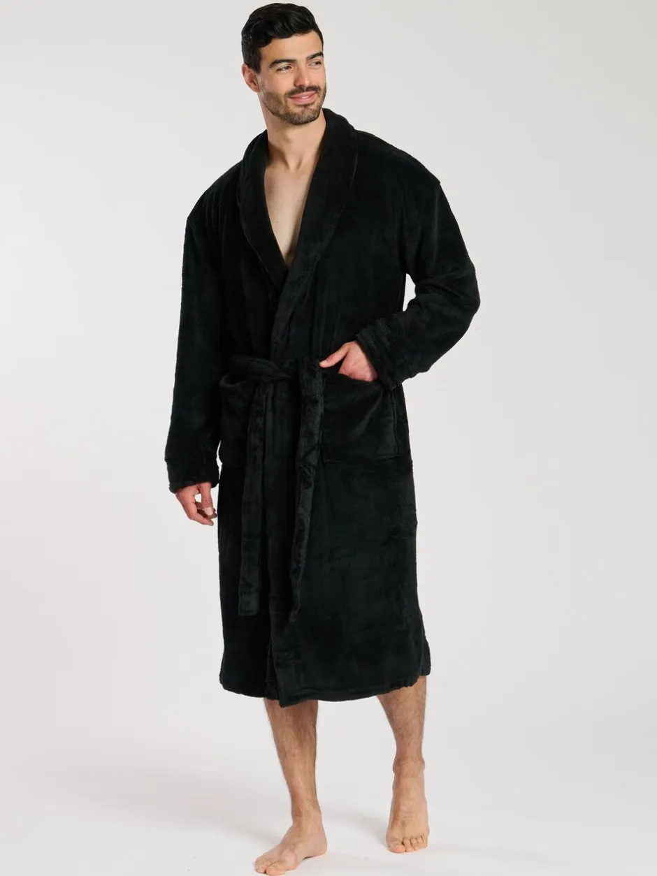 Kamerjassen En Badjassen*Loungeable - Fleece Shawl Collar Dressing Gown Zwart