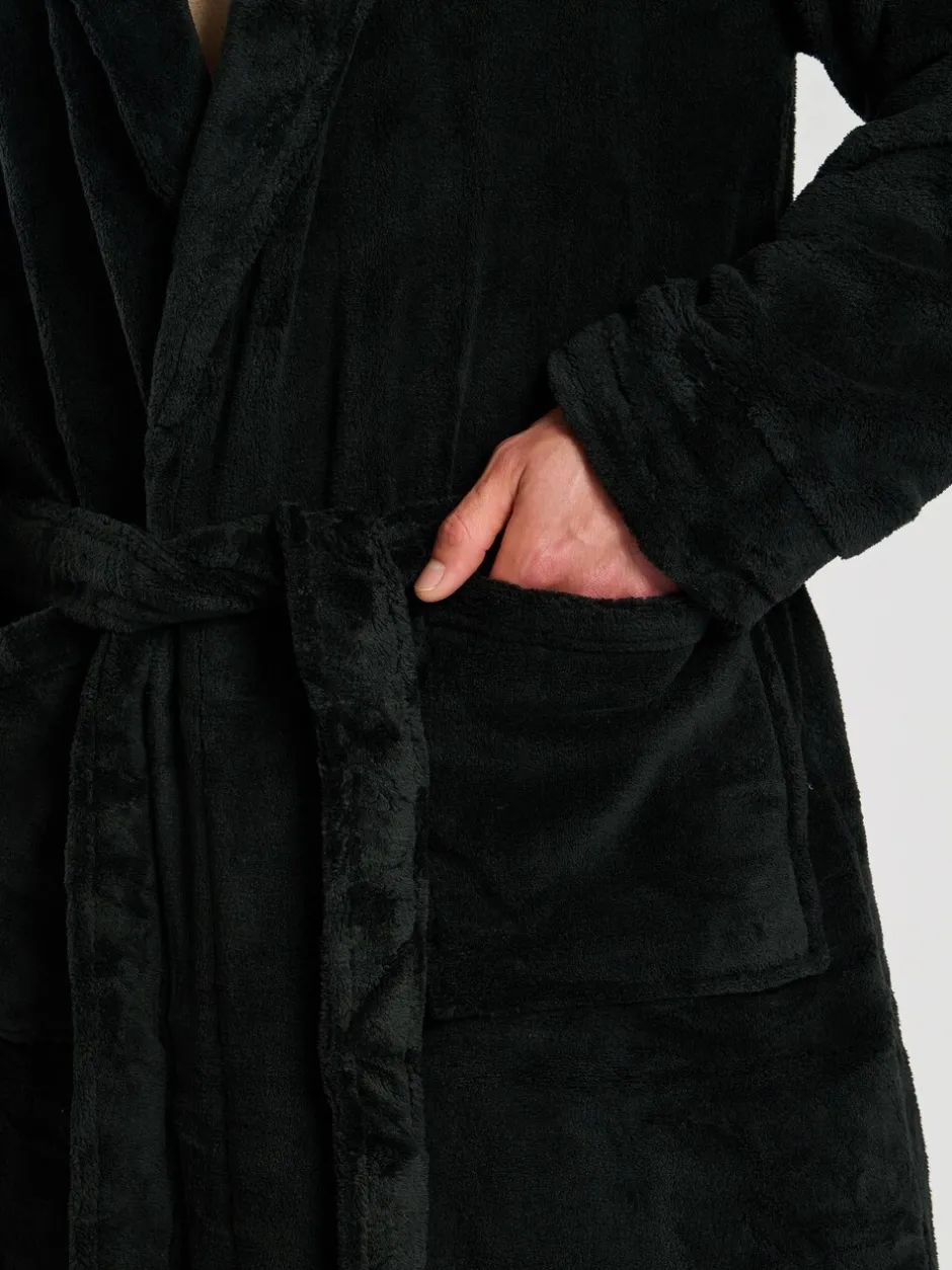 Kamerjassen En Badjassen*Loungeable - Fleece Shawl Collar Dressing Gown Zwart