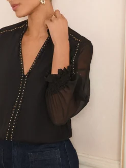 Blouses En Overhemden|Love & Roses - blouse met V-hals en hardware met 3/4 mouwen Zwart