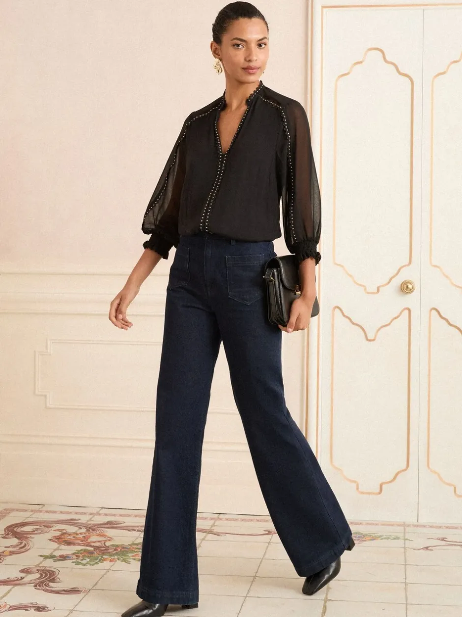 Blouses En Overhemden|Love & Roses - blouse met V-hals en hardware met 3/4 mouwen Zwart